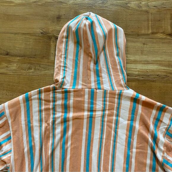 CRAZY TRAIN M Orange Teal Striped Hoodie Casual Western Boho Southwestern 70s - Picture 7 of 16